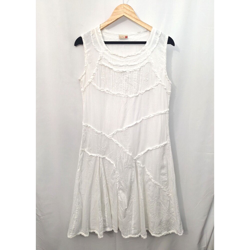 Sacred Threads Women's White Boho Midi Dress Sz M Sleeveless Artisnal Coastal